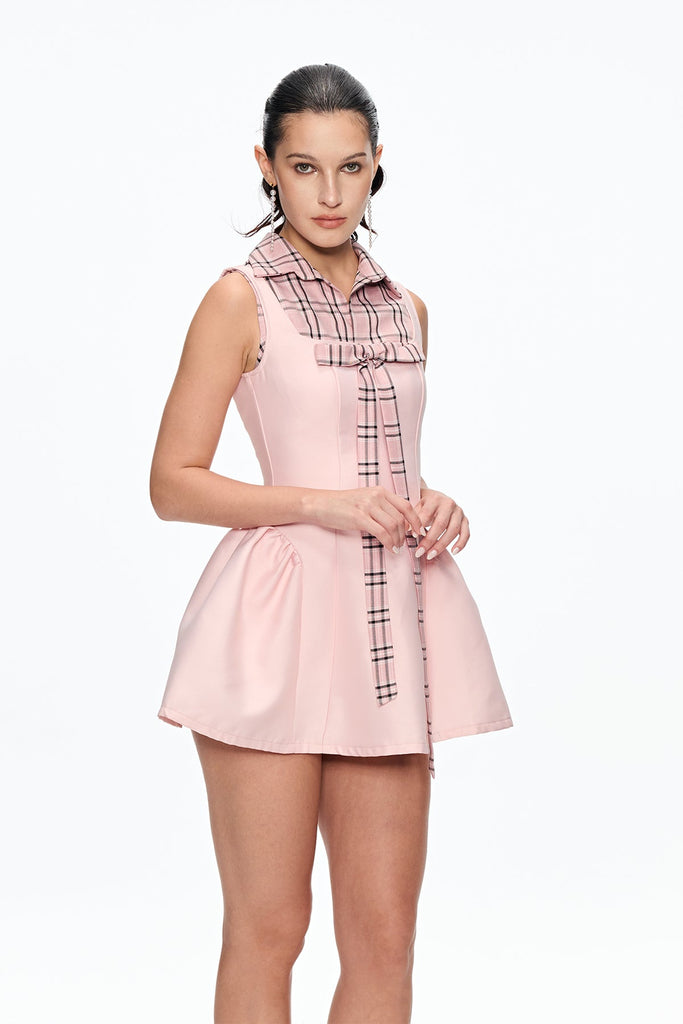 Cahit Grid Bow Mini Dress - Stylish beautiful dress for special occasions | Buy Online