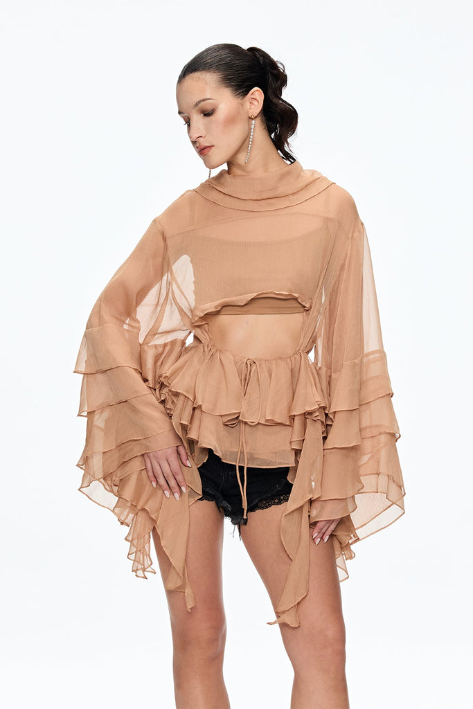 Stylish beautiful dress | Caietanus Ruffle Cutout Asymmetric Top - Ideal for special occasions