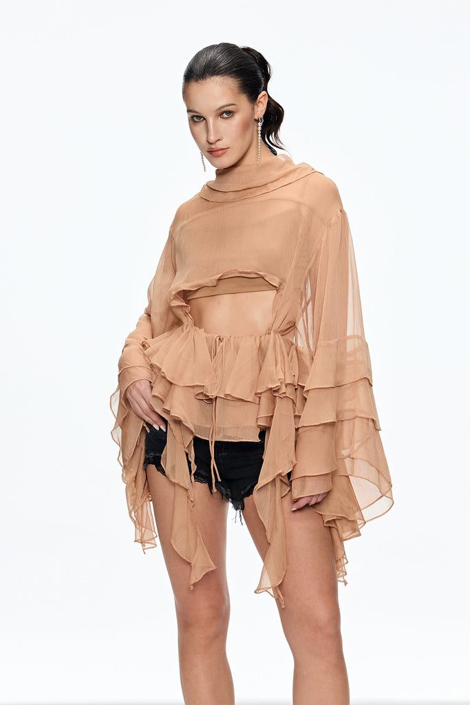 Shop  beautiful dress - Perfect for special occasions | Caietanus Ruffle Cutout Asymmetric Top