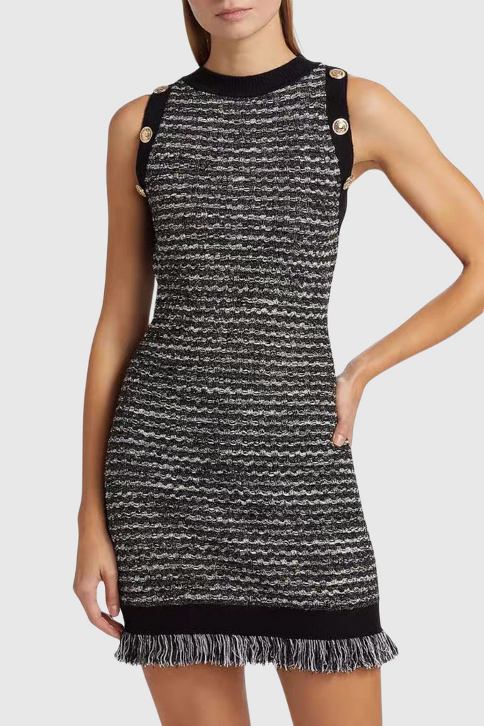 Cailean Fringe Tweed Sleeveless Mini Dress - Stylish beautiful dress for special occasions | Buy Online