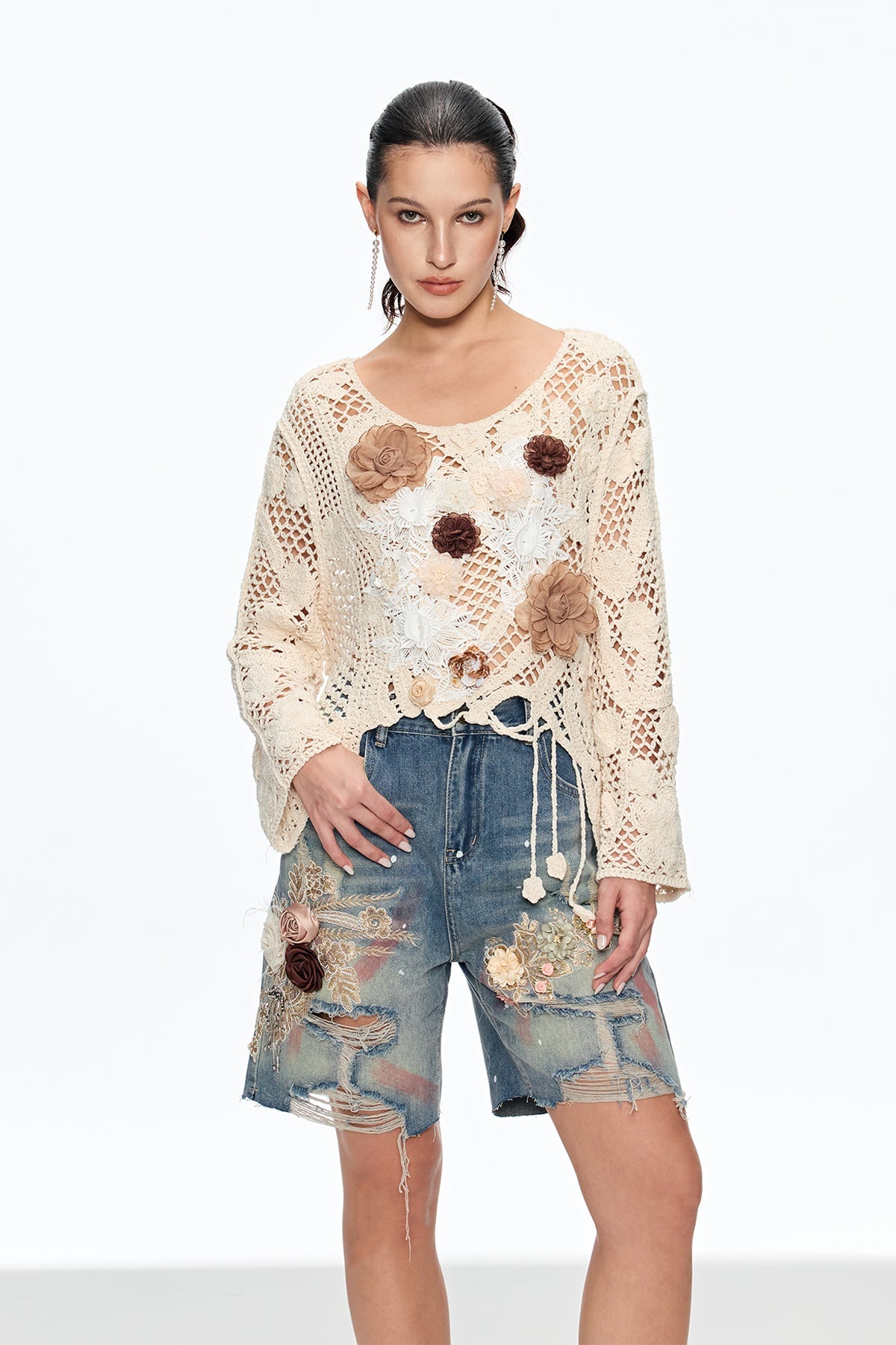 Cailin Flower Torn Midi Jeans
