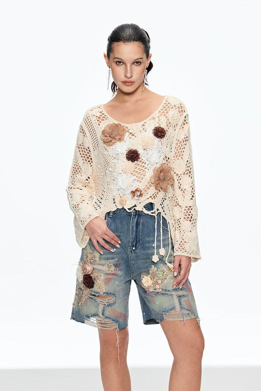 Cailin Flower Torn Midi Jeans