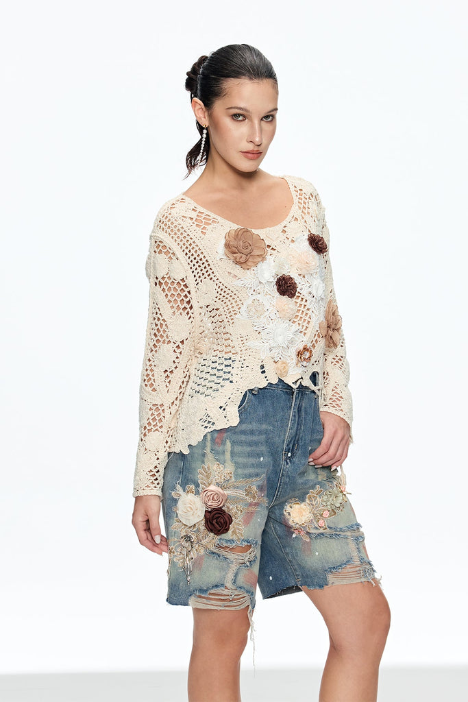 Cailin Flower Torn Midi Jeans - Stylish beautiful midi for special occasions | Buy Online