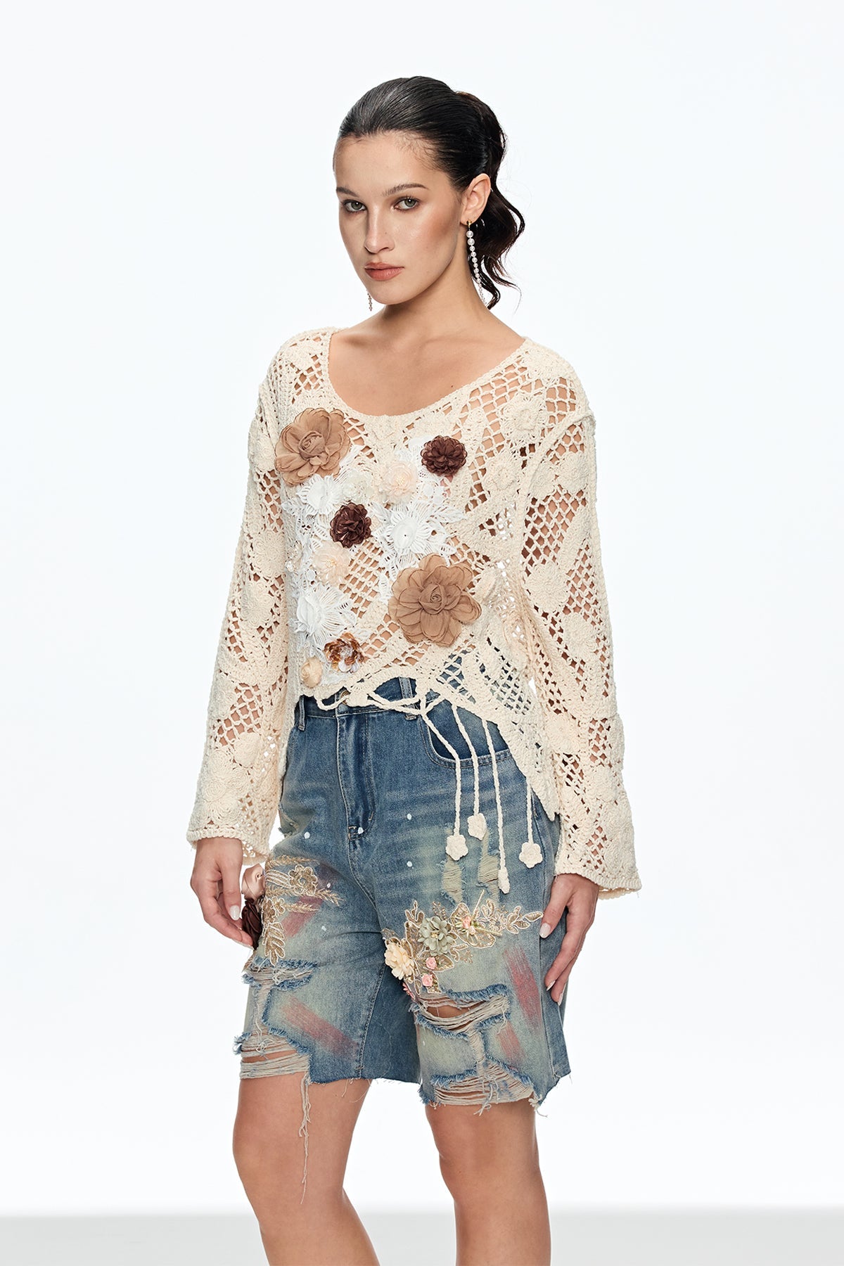 Cailin Flower Torn Midi Jeans