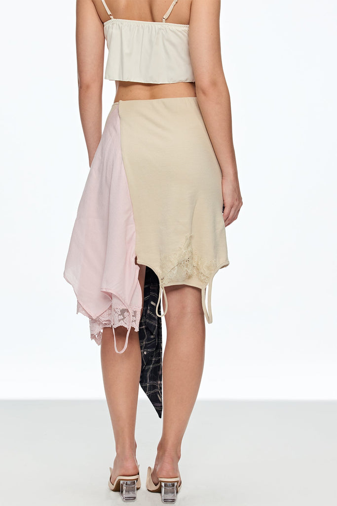 Stylish beautiful mini | Cailyn Asymmetric Patchwork Lace Up Mini Skirt - Ideal for special occasions