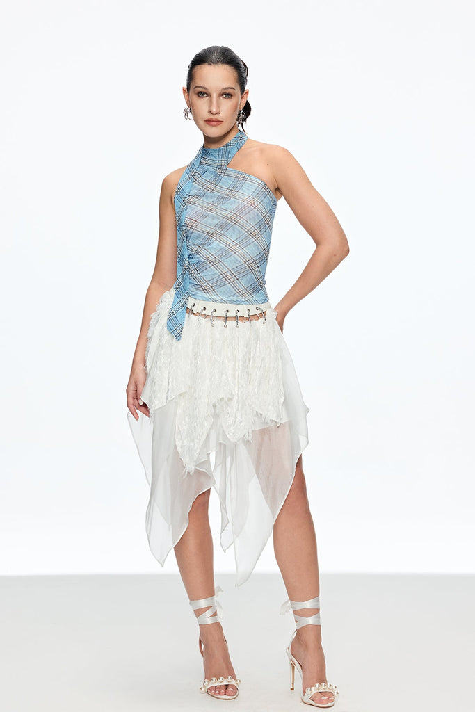 Shop  beautiful mini - Perfect for special occasions | Caio Feather Asymmetric Mini Skirt