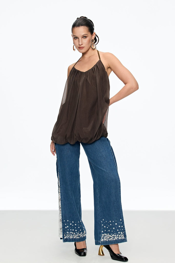 Stylish beautiful dress | Cairo Halter Neck Ruch Top - Ideal for special occasions