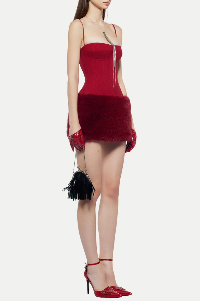 Caisha Faux Fur Mini Dress - Stylish beautiful dress for special occasions | Buy Online