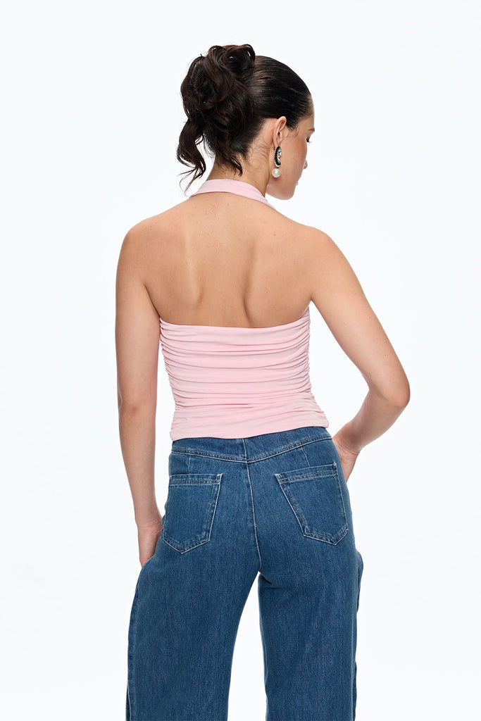 Caiside Flower Ruch Halter Neck Top - Stylish beautiful dress for special occasions | Buy Online