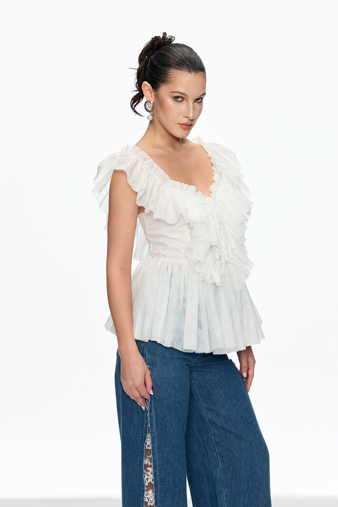 Shop  beautiful dress - Perfect for special occasions | Caitlin Plunge Ruch Mesh Top