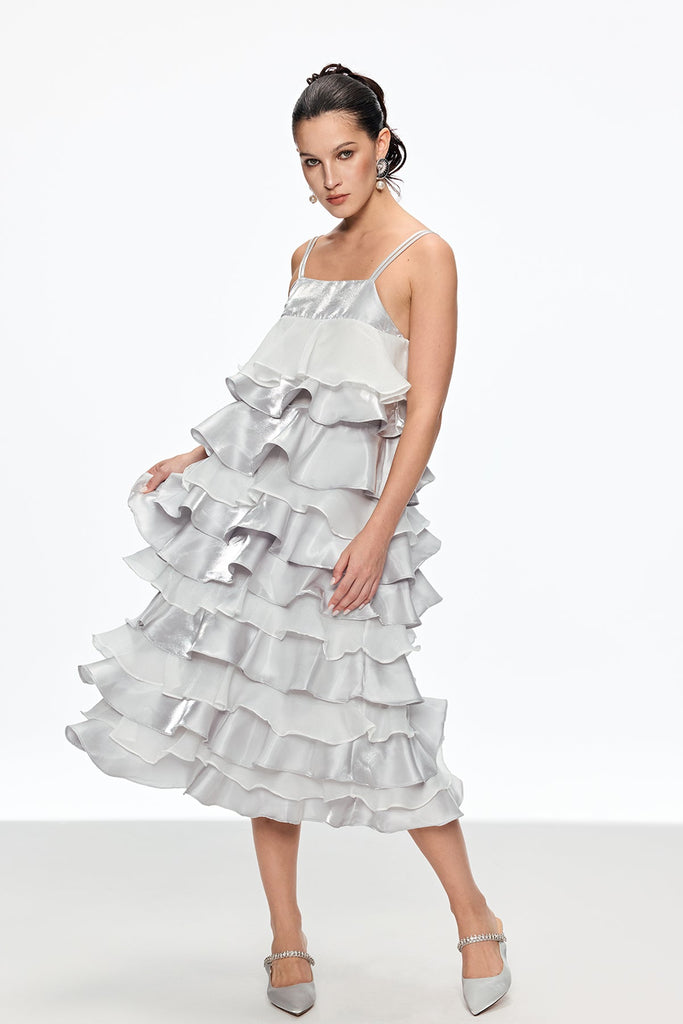 Caius Ruffle Spaghetti Midi Dress - Stylish beautiful dress for special occasions | Buy Online