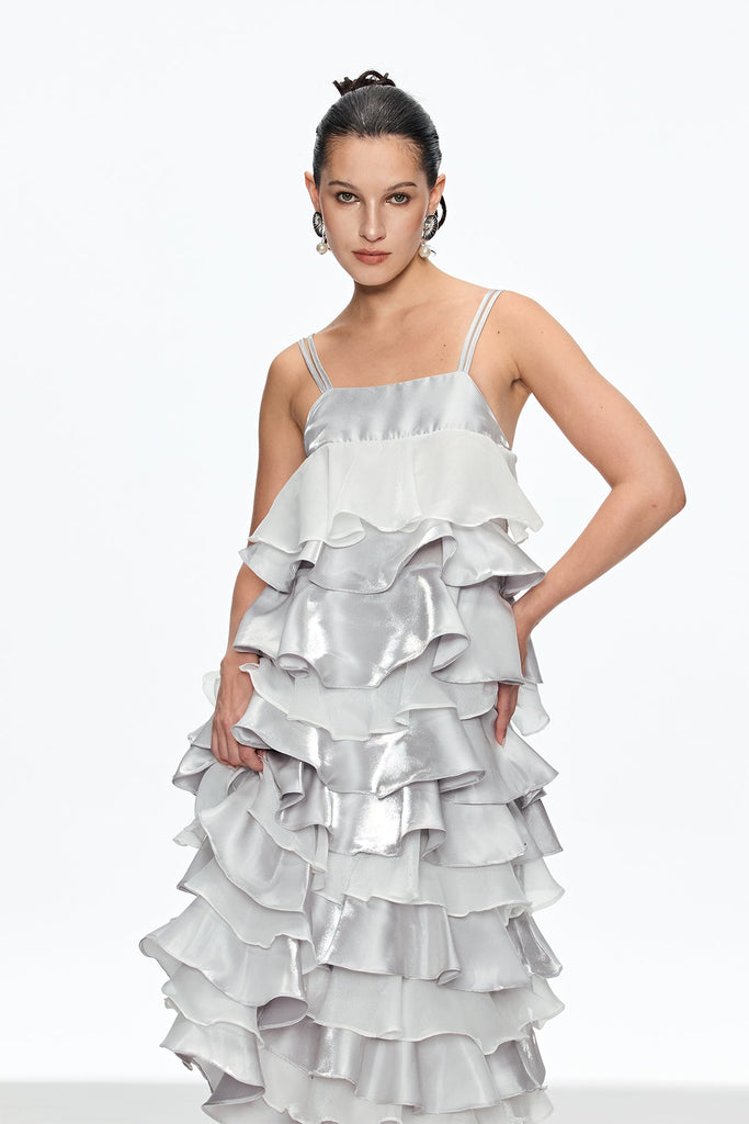 Stylish beautiful dress | Caius Ruffle Spaghetti Midi Dress - Ideal for special occasions