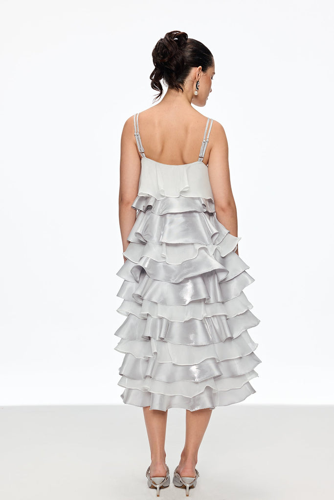 Caius Ruffle Spaghetti Midi Dress - Stylish beautiful dress for special occasions | Buy Online