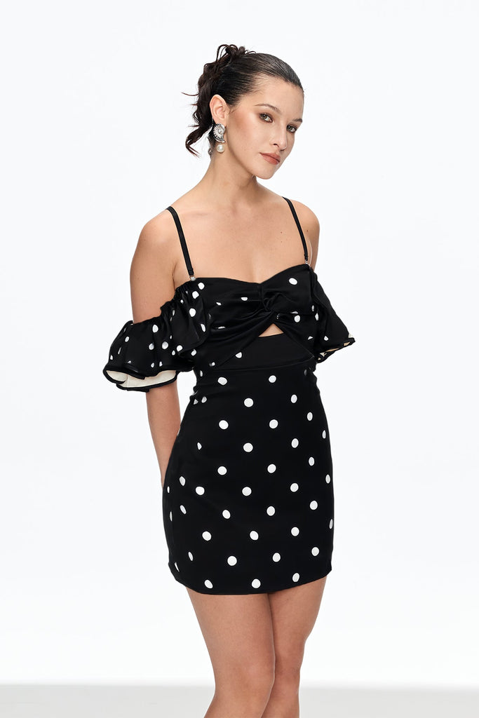 Stylish black dress | Caj Dot Off Shoulder Mini Dress In Black - Ideal for special occasions