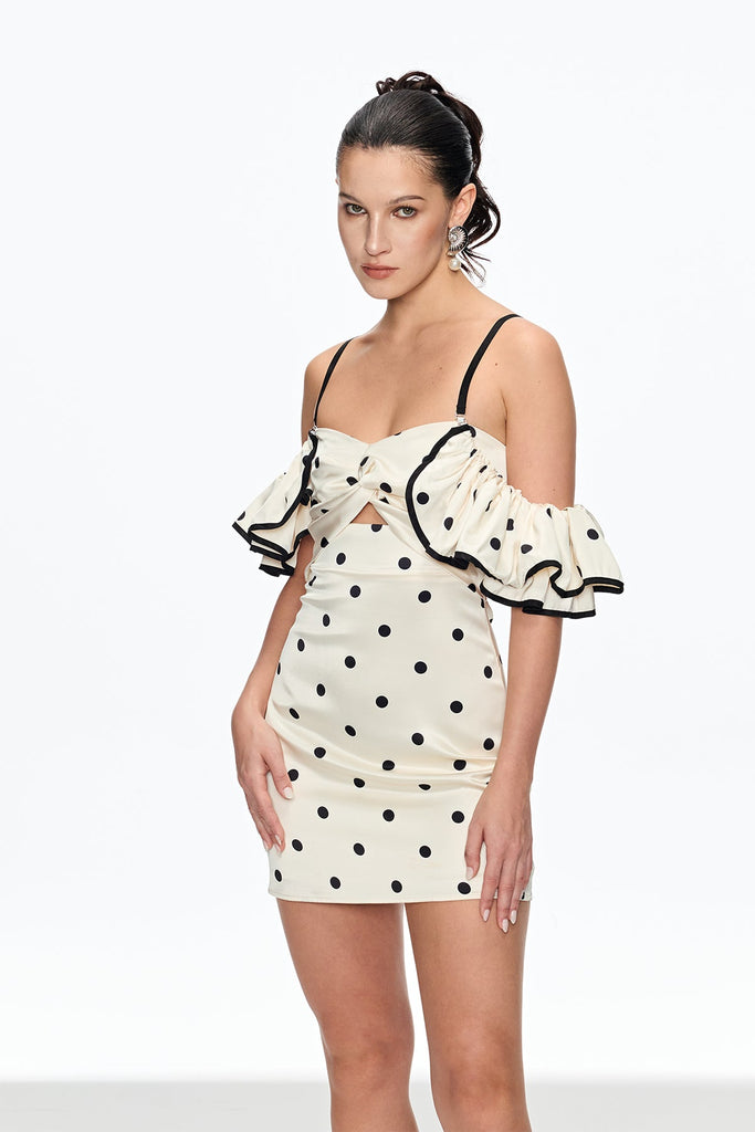 Shop  white dress - Perfect for special occasions | Caj Dot Off Shoulder Mini Dress In White