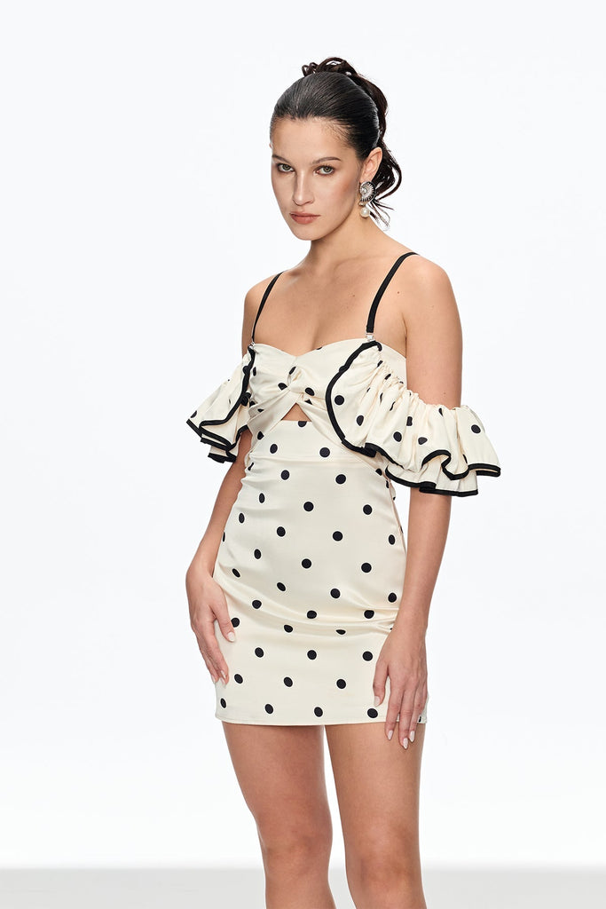 Shop  white dress - Perfect for special occasions | hermosa Dot Off Shoulder Mini Dress In White