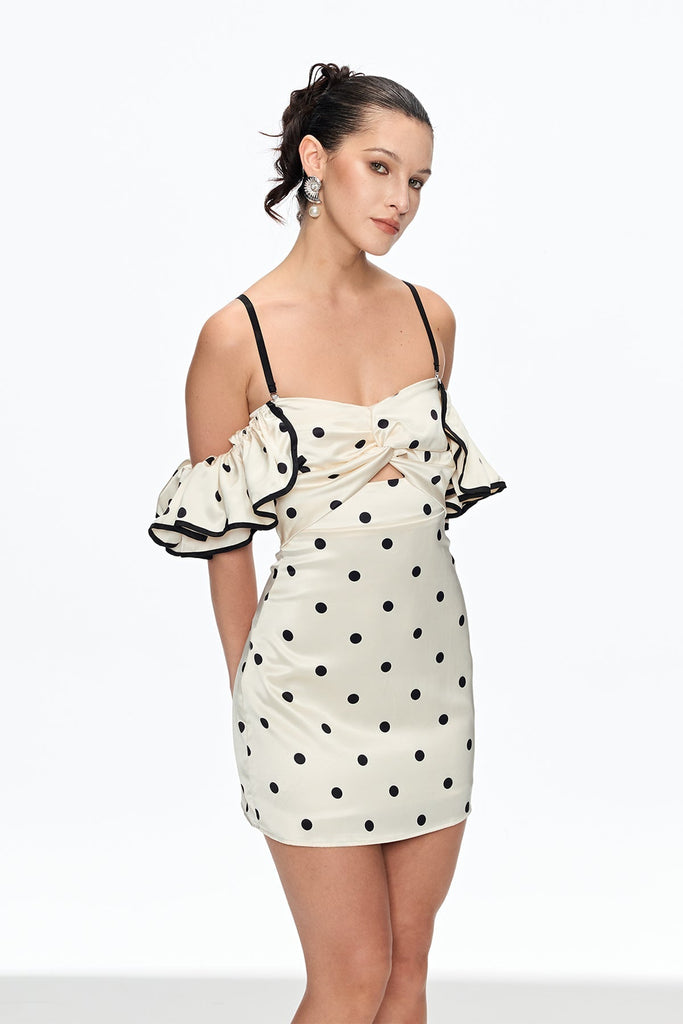 Shop  white dress - Perfect for special occasions | hermosa Dot Off Shoulder Mini Dress In White