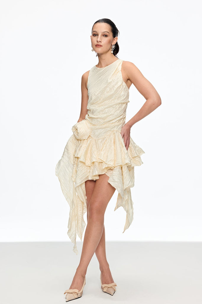 Stylish beautiful dress | Caleb Flower Ruch Asymmetric Mini Dress In Apricot - Ideal for special occasions