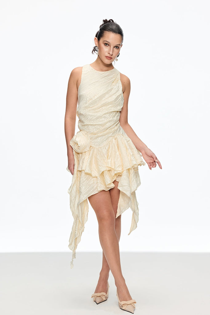 Stylish beautiful dress | Caleb Flower Ruch Asymmetric Mini Dress In Apricot - Ideal for special occasions