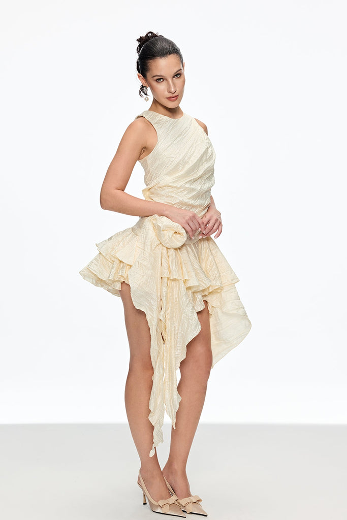 Shop  beautiful dress - Perfect for special occasions | Caleb Flower Ruch Asymmetric Mini Dress In Apricot