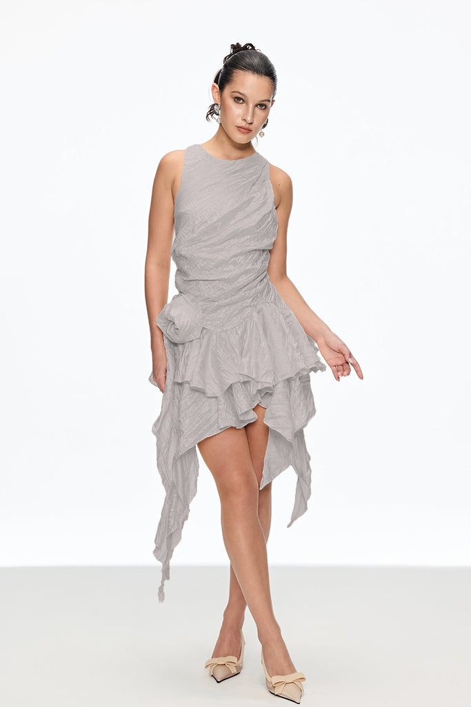 Stylish beautiful dress | Caleb Flower Ruch Asymmetric Mini Dress In Grey - Ideal for special occasions