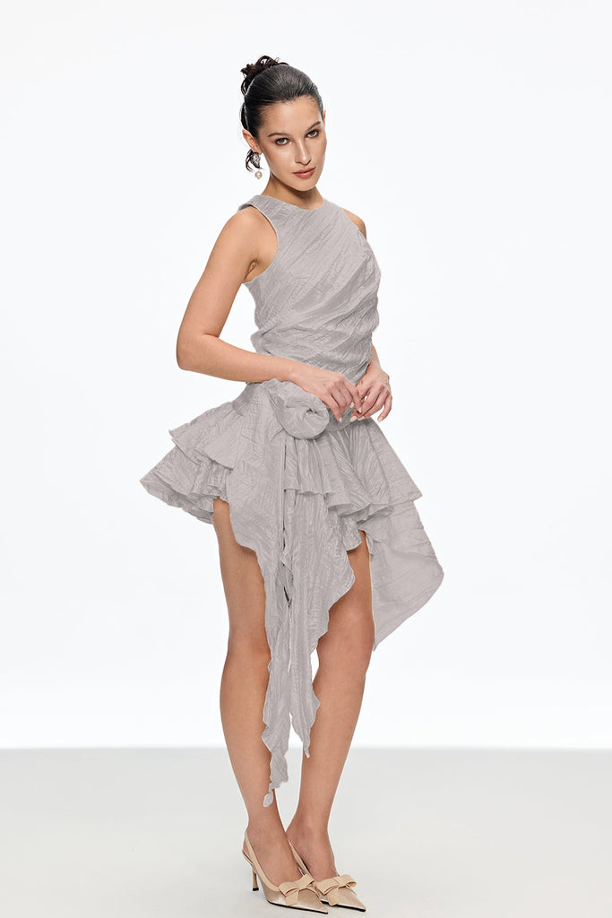Shop  beautiful dress - Perfect for special occasions | Caleb Flower Ruch Asymmetric Mini Dress In Grey