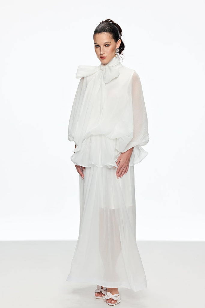 Caleigh Bow Ruffle Maxi Dress - Stylish beautiful dress for special occasions | Buy Online