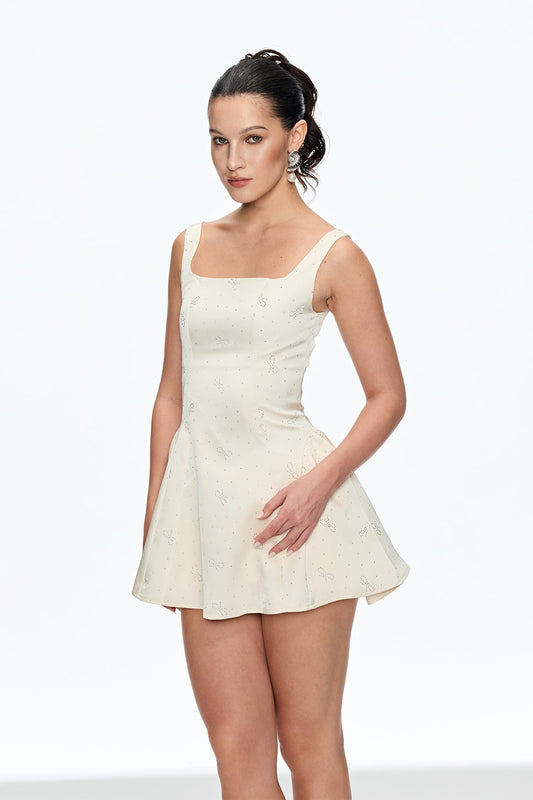 Calfuray Bow Rhinestone Mini Dress