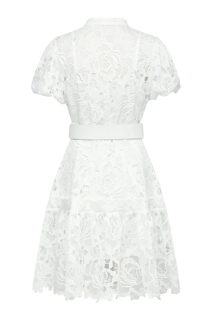 Calista Lace-embroidered Belted Mini Dress - Stylish red dress for special occasions | Buy Online