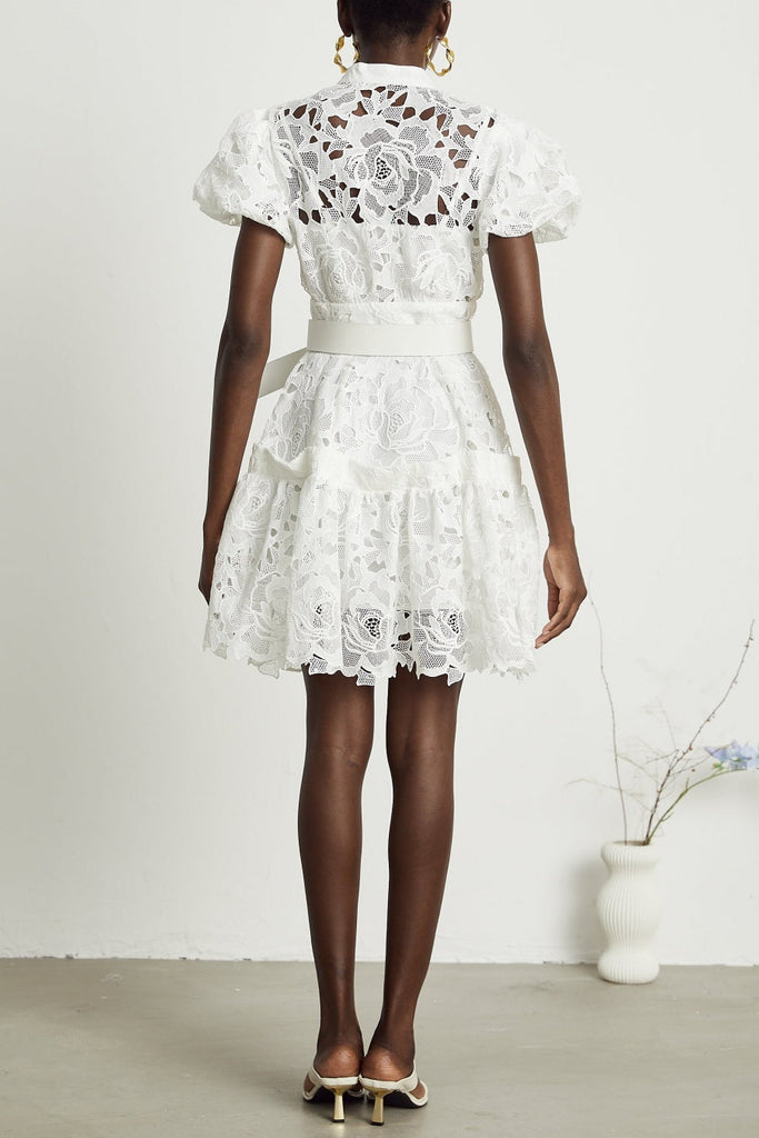 Shop  red dress - Perfect for special occasions | Calista Lace-embroidered Belted Mini Dress