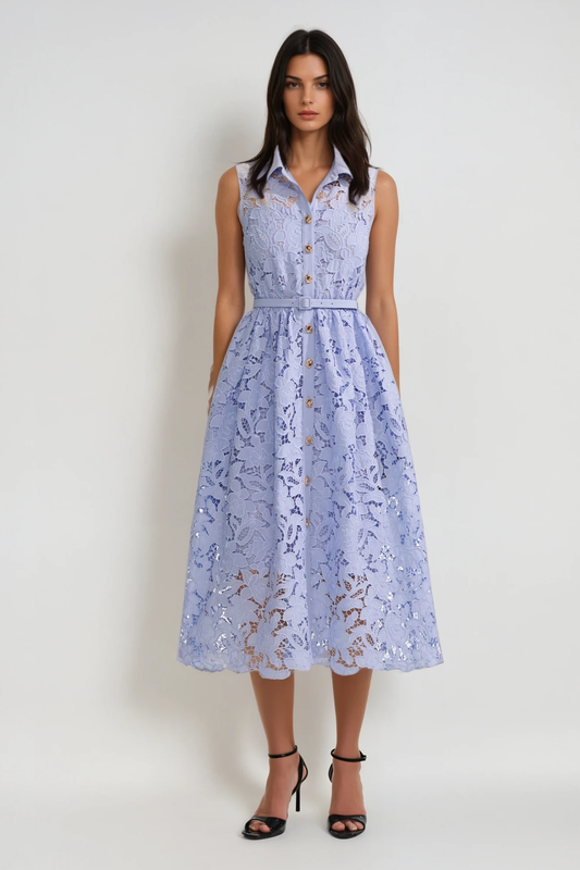 Calixtus Embroidered Sleeveless Cutout Midi Dress