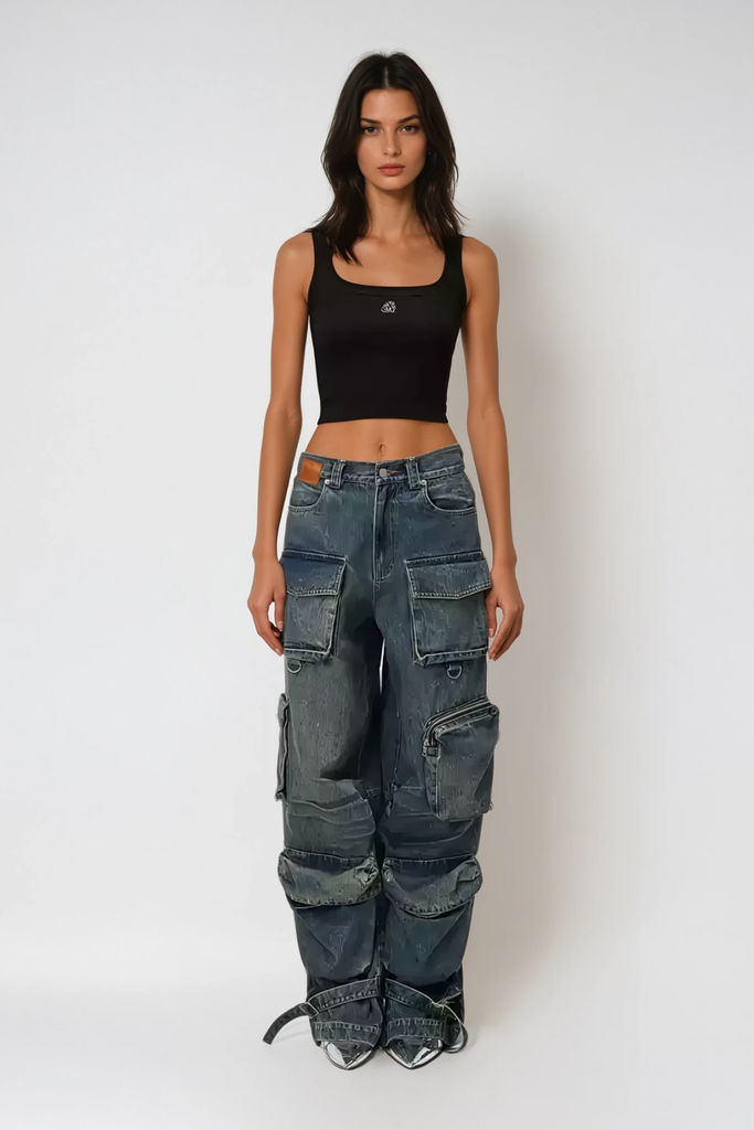 Calla Bleached Pocket Cargo Jeans - Stylish beautiful dress for special occasions | Buy Online