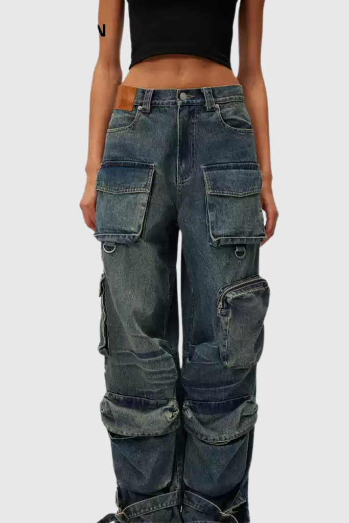 Calla Bleached Pocket Cargo Jeans - Stylish beautiful dress for special occasions | Buy Online