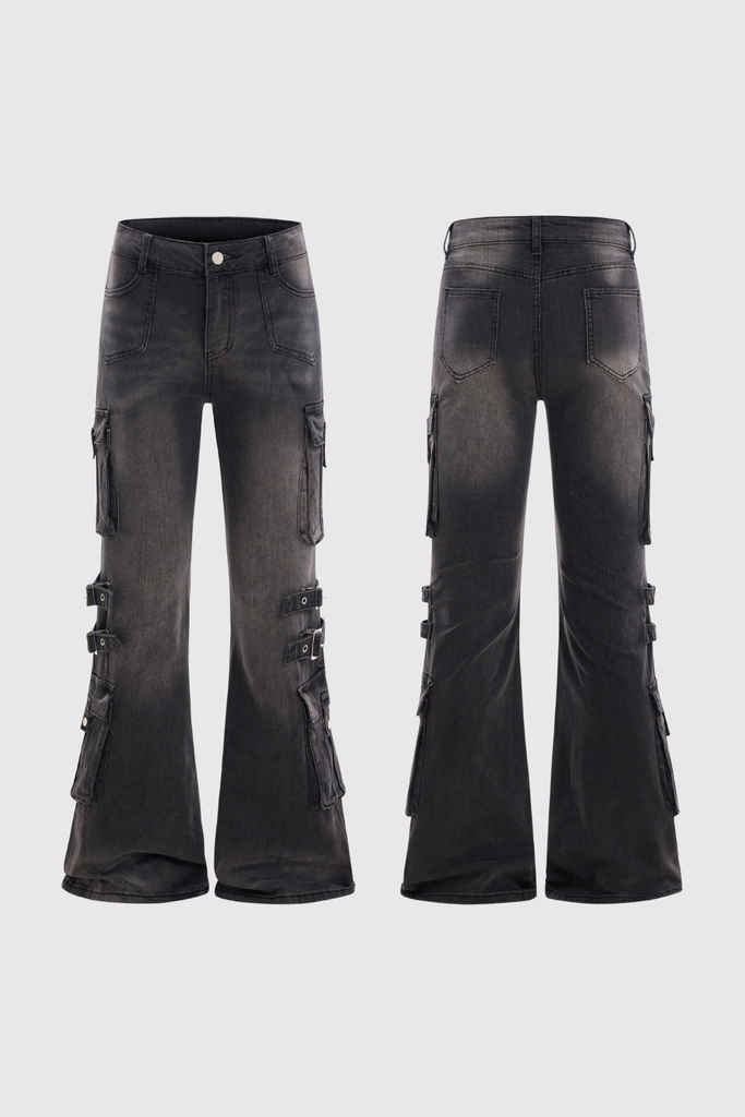 Calleigh Print Buckle Cargo Bootcut Jeans In Black - Stylish black dress for special occasions | Buy Online