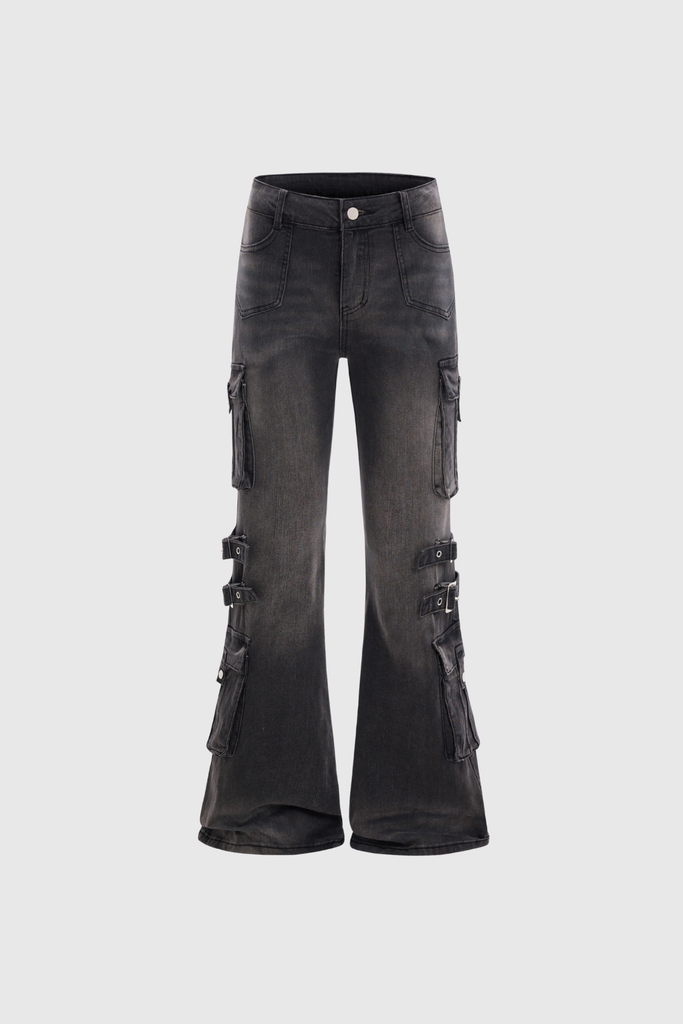 Shop  black dress - Perfect for special occasions | Calleigh Print Buckle Cargo Bootcut Jeans In Black