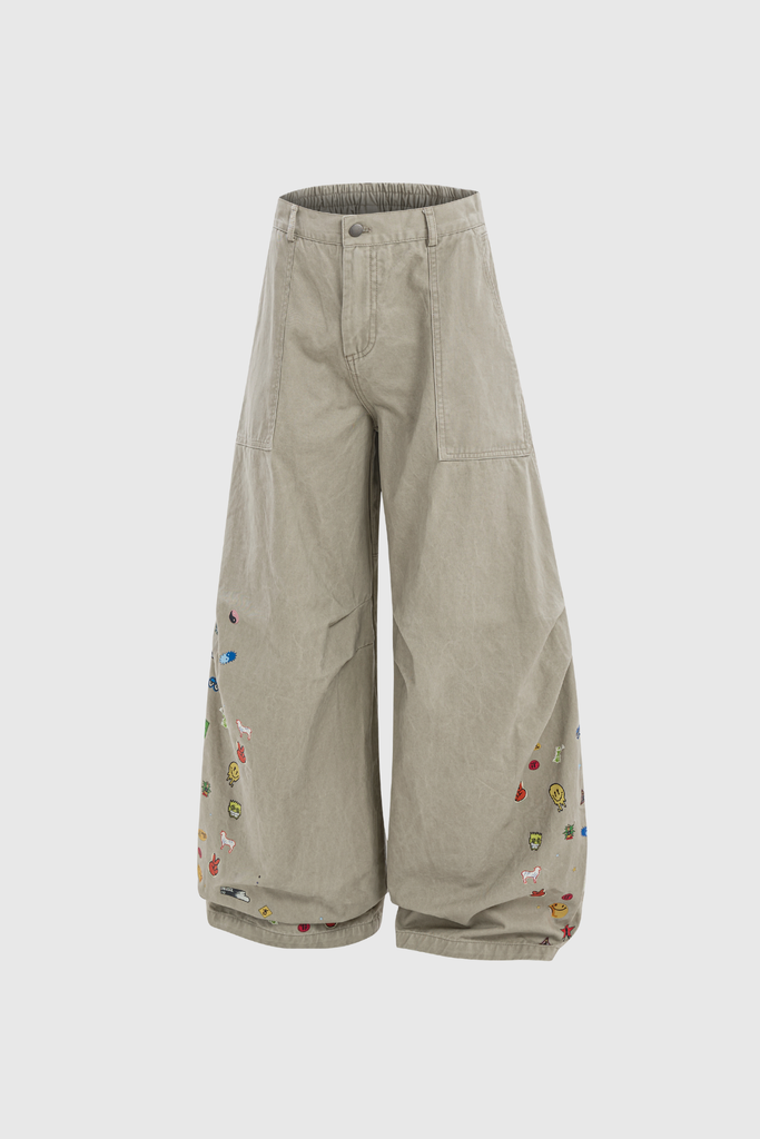 Callinicus Print Wide Leg Jeans In Khaki - Stylish beautiful dress for special occasions | Buy Online