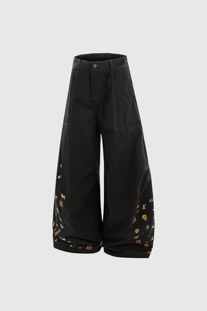 Stylish black dress | Callinicus Print Wide Leg Jeans In Black - Ideal for special occasions