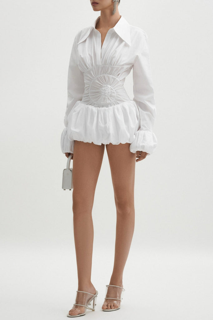 Shop  white dress - Perfect for special occasions | Callisa Ruched Mini Shirtdress - White