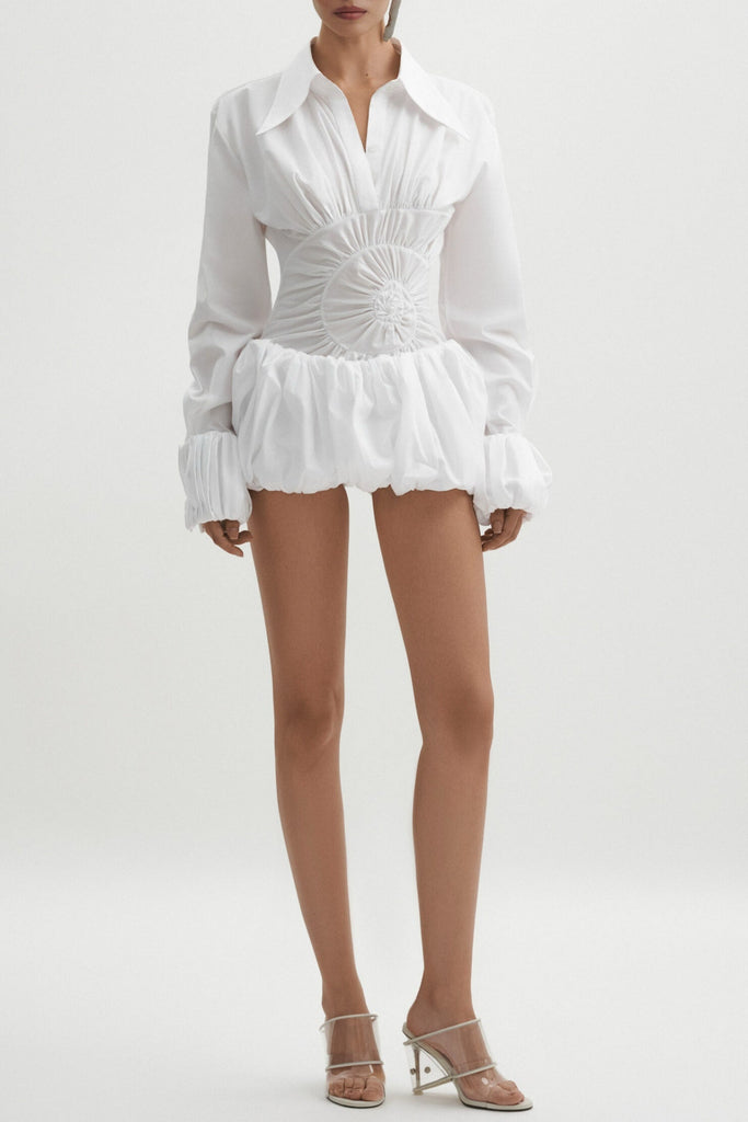 Callisa Ruched Mini Shirtdress - White - Stylish white dress for special occasions | Buy Online