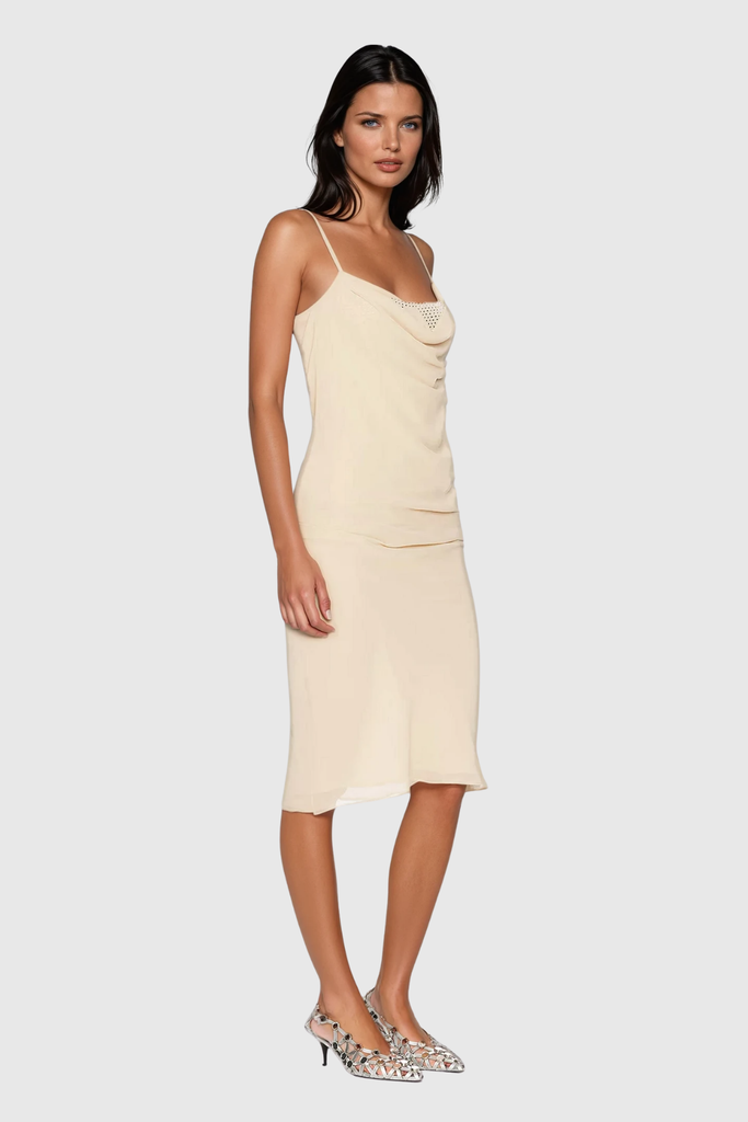 Stylish beautiful dress | Callista Spaghetti Rhinestone Midi Dress - Ideal for special occasions