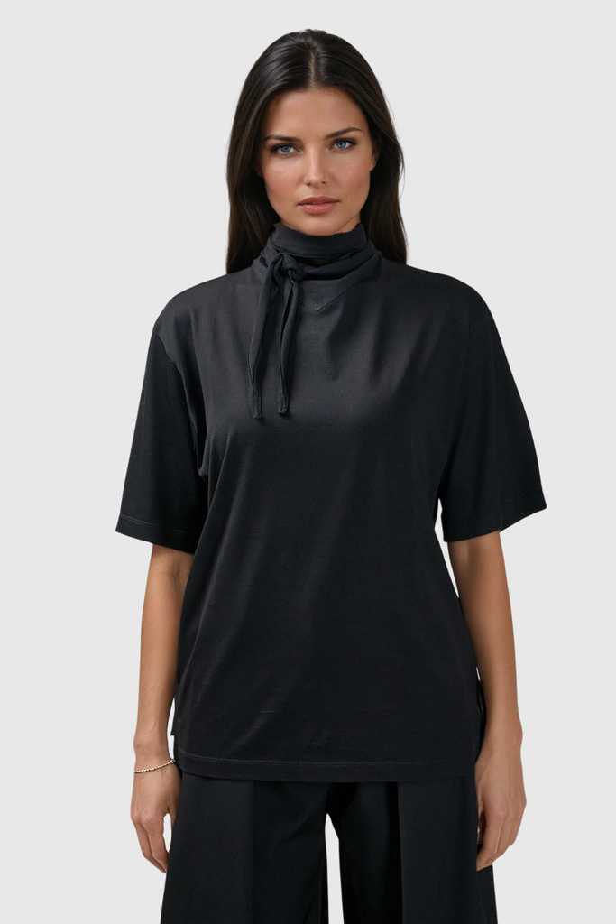 Callisto Lace Up T Shirt In Black - Stylish black dress for special occasions | Buy Online