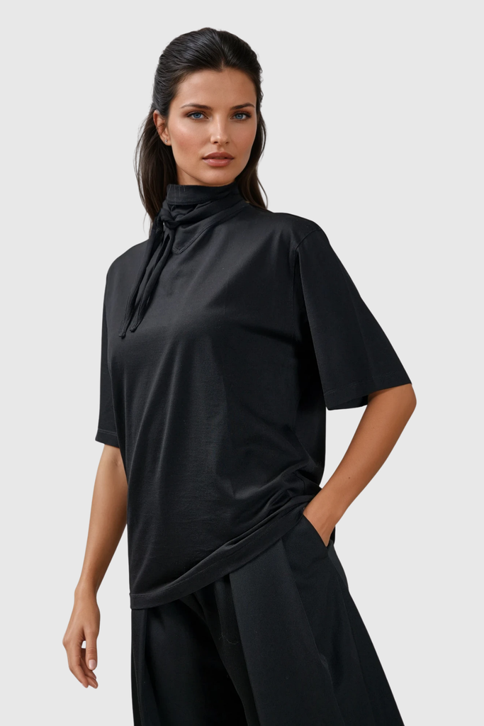 Callisto Lace Up T Shirt In Black - Stylish black dress for special occasions | Buy Online