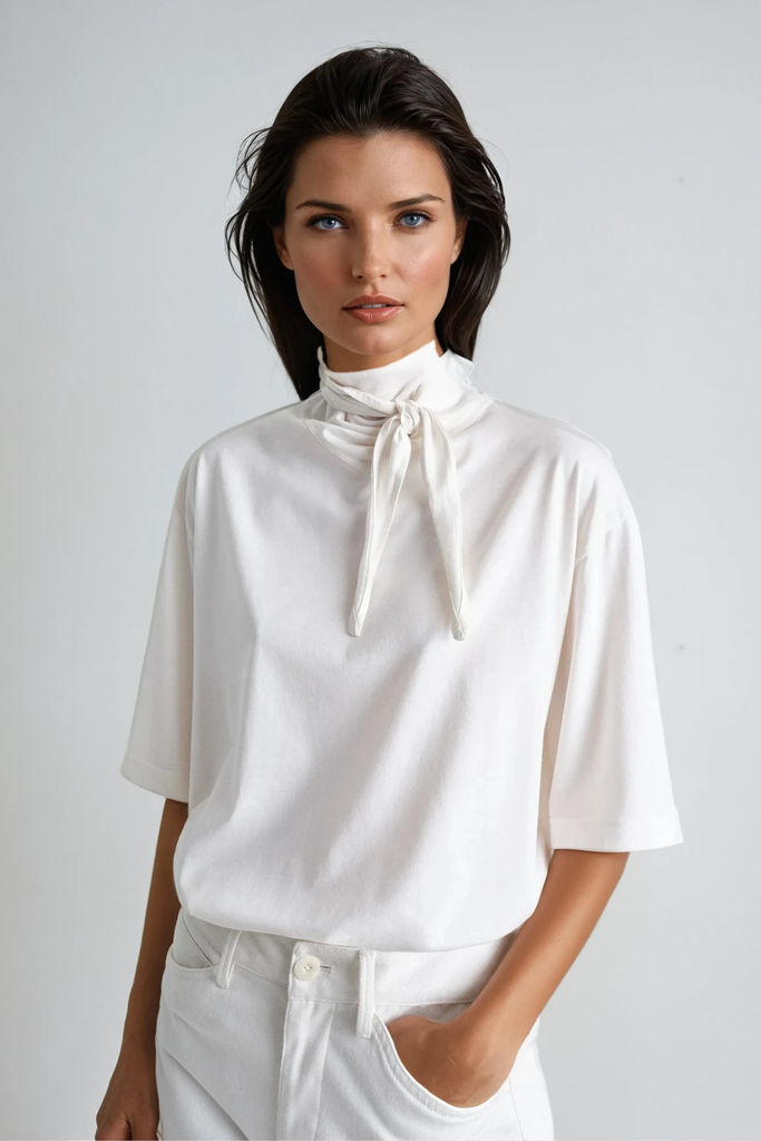 Callisto Lace Up T Shirt In White - Stylish white dress for special occasions | Buy Online