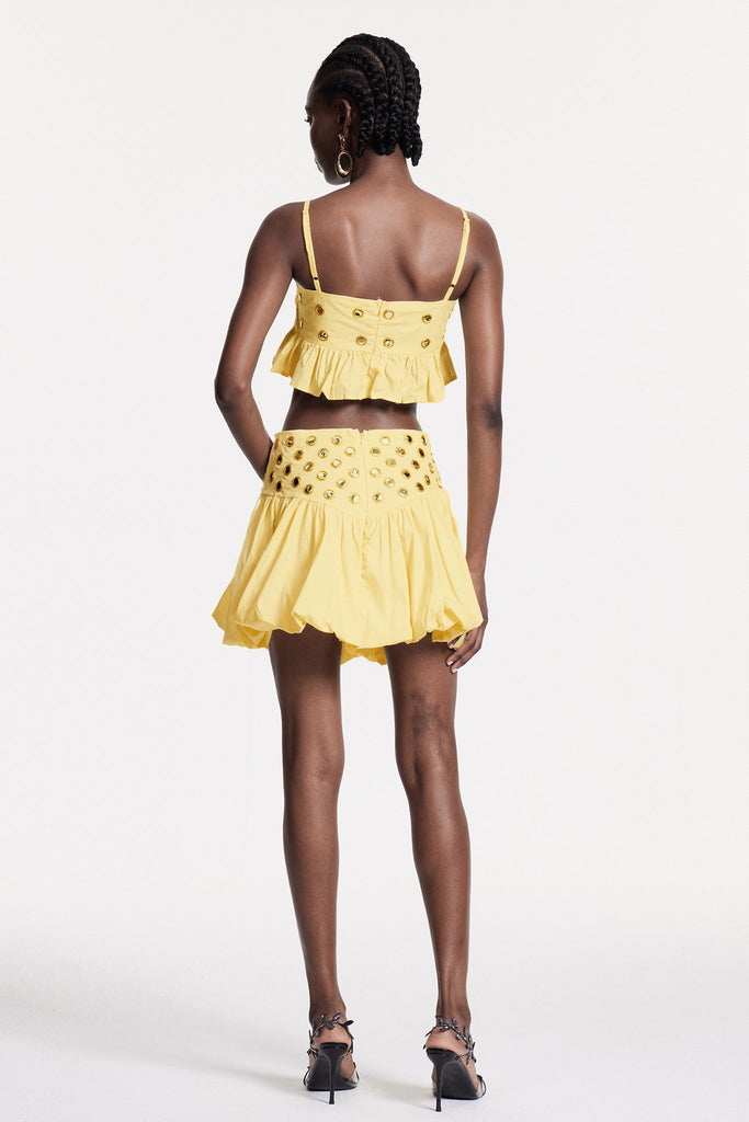 Shop  yellow dress - Perfect for special occasions | Calogera Cutout Embellished Ruch Skirt Set In Yellow