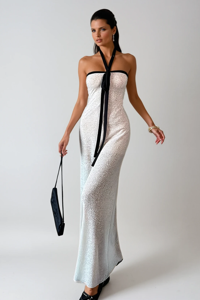 Stylish beautiful dress | Calogerus Halter Neck Knit Maxi Dress - Ideal for special occasions