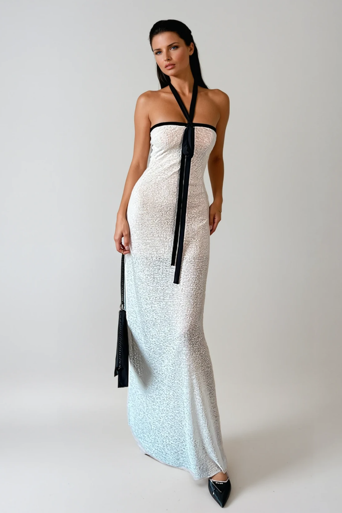 Shop  beautiful dress - Perfect for special occasions | Calogerus Halter Neck Knit Maxi Dress