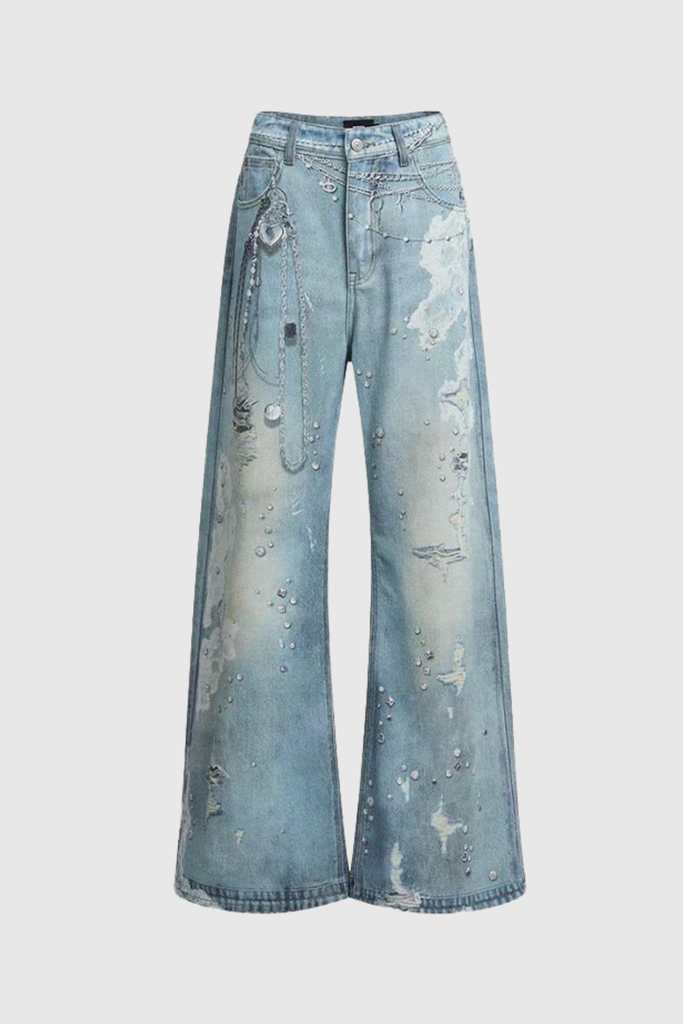 Shop  beautiful dress - Perfect for special occasions | Calvagh Lace Print Wide Leg Jeans