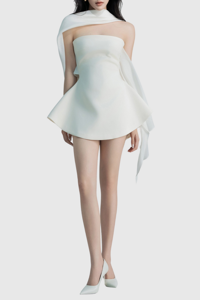 Stylish beautiful dress | Calwa Scarf Strapless Flare Mini Dress - Ideal for special occasions