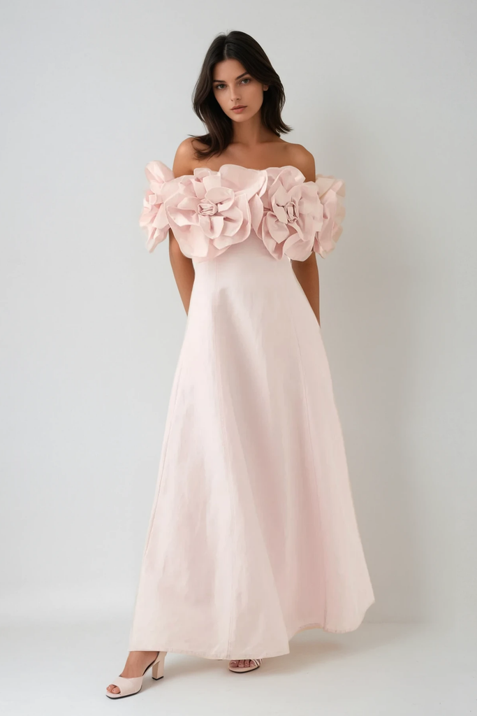 Calypso Flower Maxi Dress In Pink - Stylish pink dress for special occasions | Buy Online