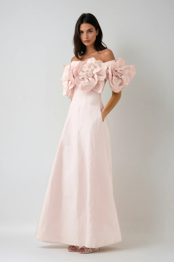 Stylish pink dress | Calypso Flower Maxi Dress In Pink - Ideal for special occasions